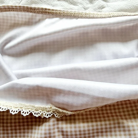 Handmade, Beige / Light Brown + White Gingham Check Strapless Short Dress Size S - Picture 8 of 10